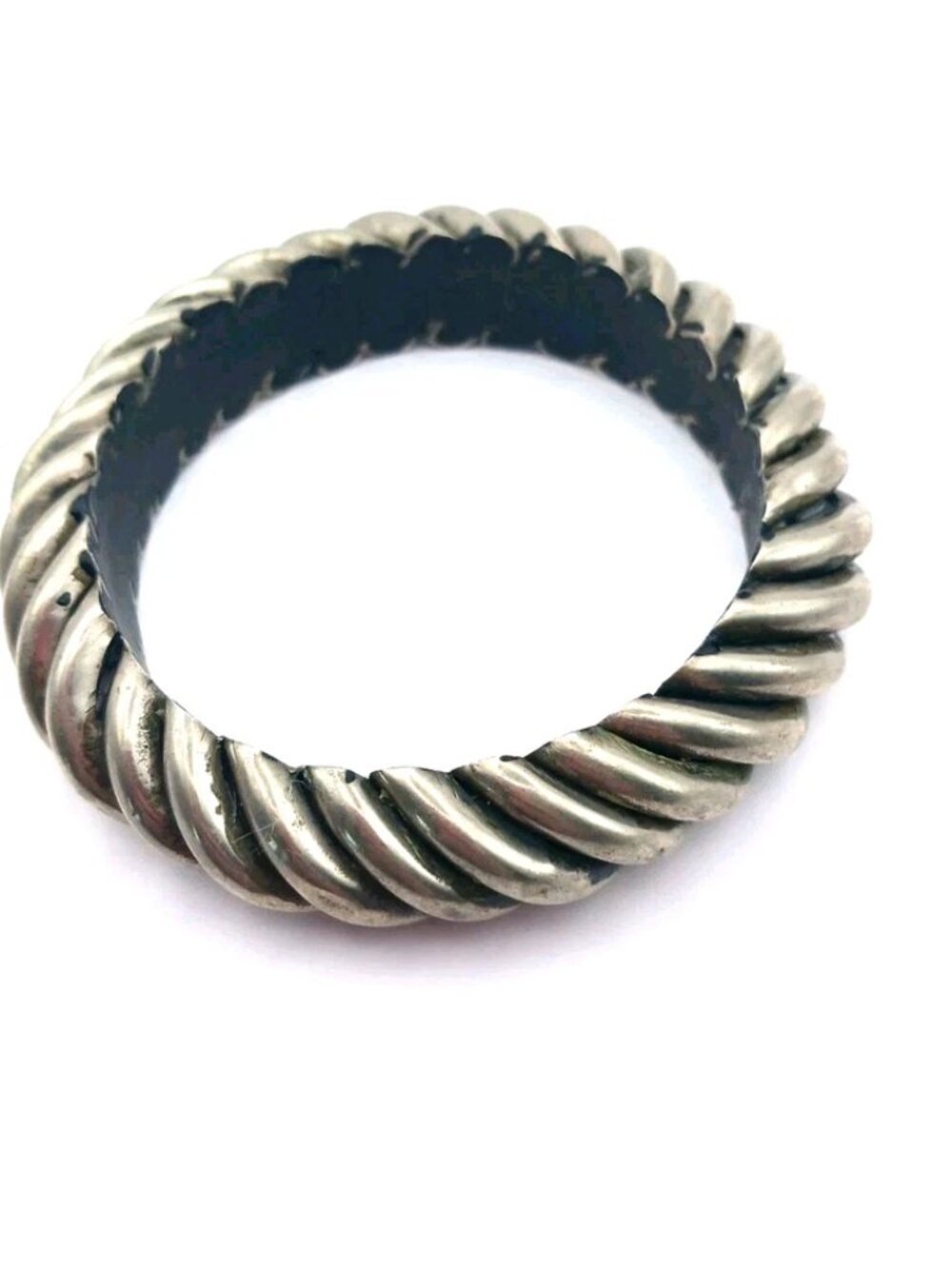 Share Twisted Silver Acrylic Bangle Bracelet -7 inches